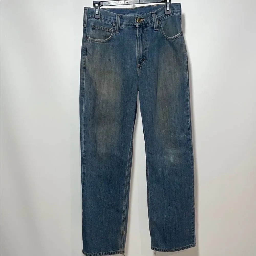 Carhartt Blue Straight Jeans with Distressed Look